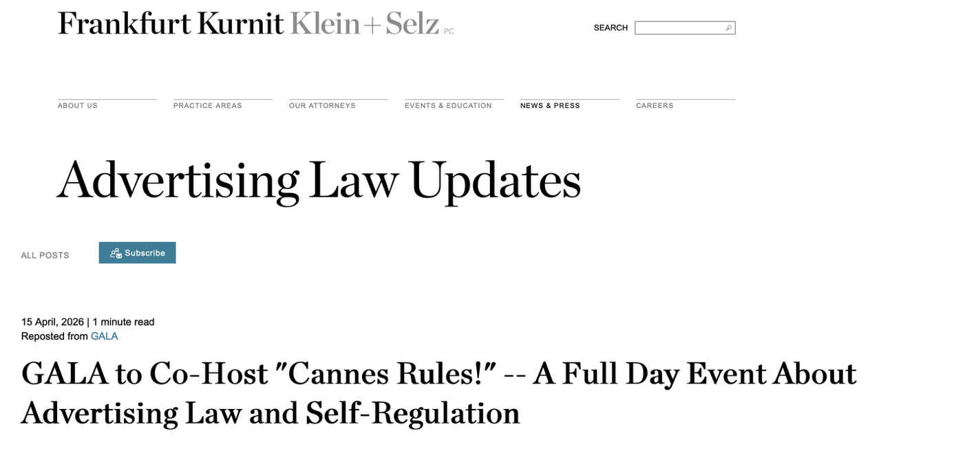 Frankfurt Kurnit Klein & Selz | Publié le 15 avril 2026 | Repost GALA